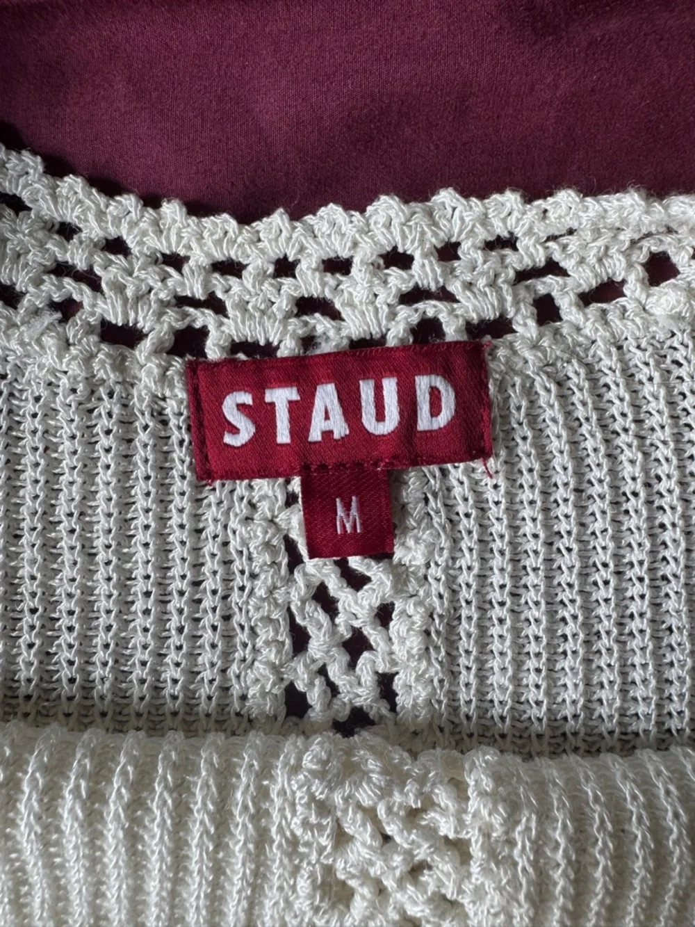 STAUD Cream Crochet Knit Scoop Neck Top